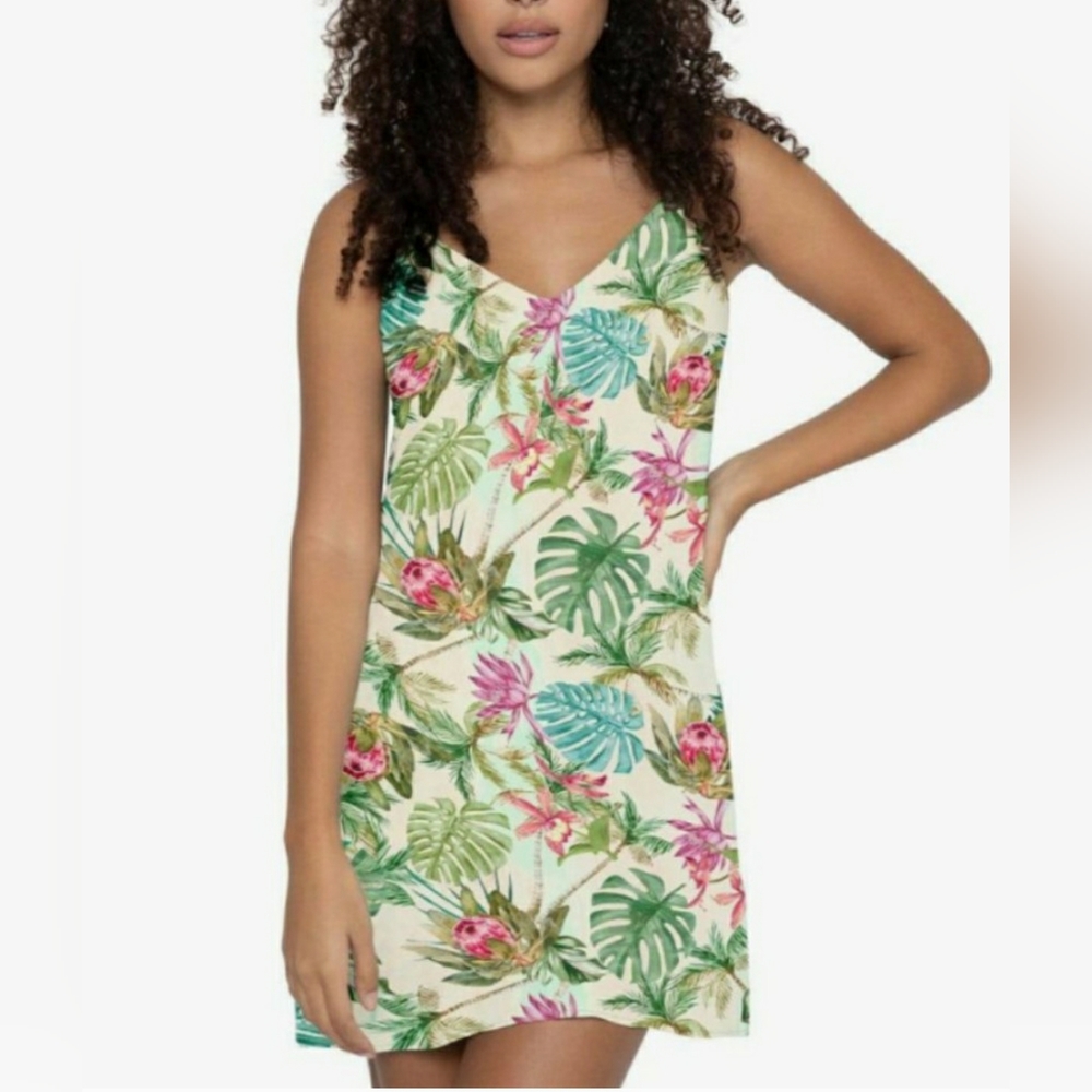 PilyQ Tulum Harlow Tropical Print Slip Dress Swim Coverup nwt $88